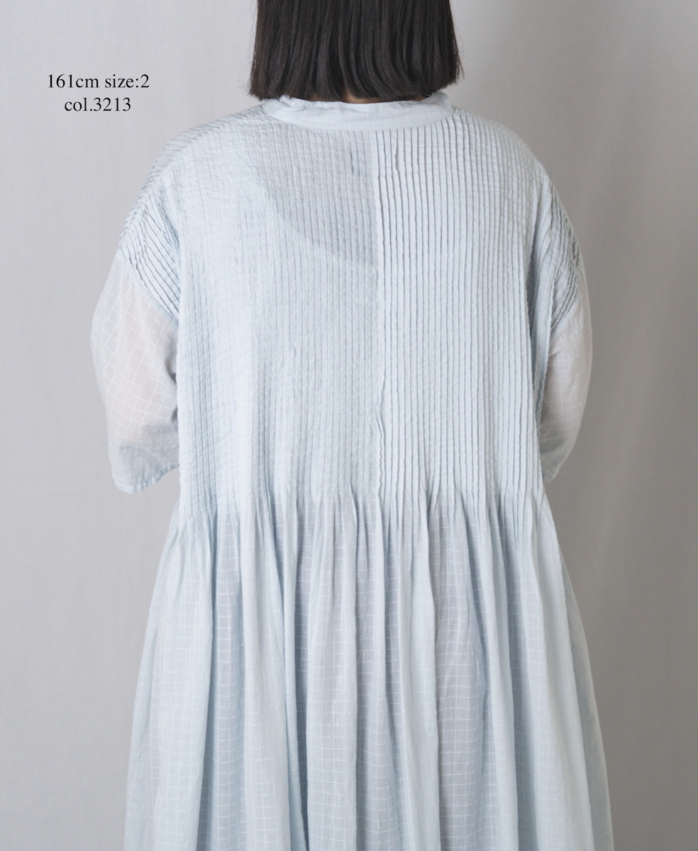 ●NMDS25254D(ワンピース) 80s ORGANIC DOBIE CHECK(OVERDYE) BANDED COLLAR MAXI DRESS WITH PINTUCK