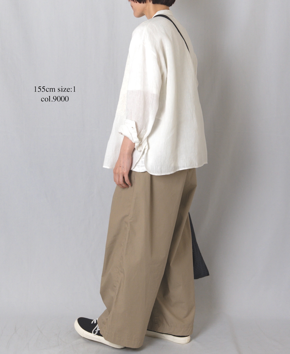NMDS25241(シャツ) 80s POWER LOOM LINEN PLAIN BANDED COLLAR EMB SHIRT