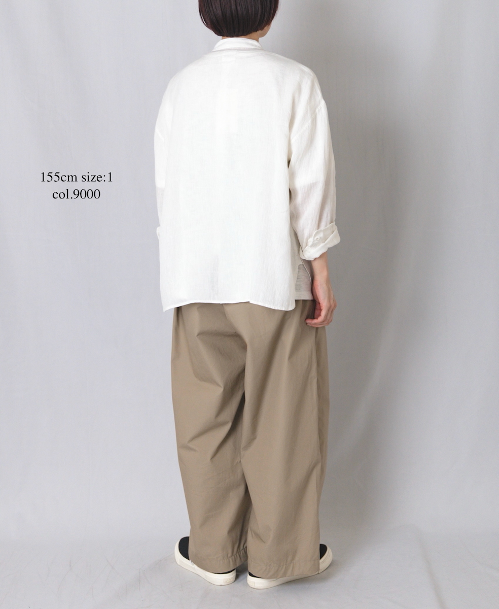 NMDS25241(シャツ) 80s POWER LOOM LINEN PLAIN BANDED COLLAR EMB SHIRT