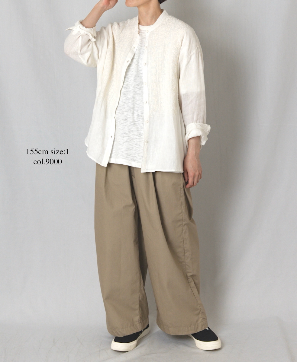 NMDS25241(シャツ) 80s POWER LOOM LINEN PLAIN BANDED COLLAR EMB SHIRT