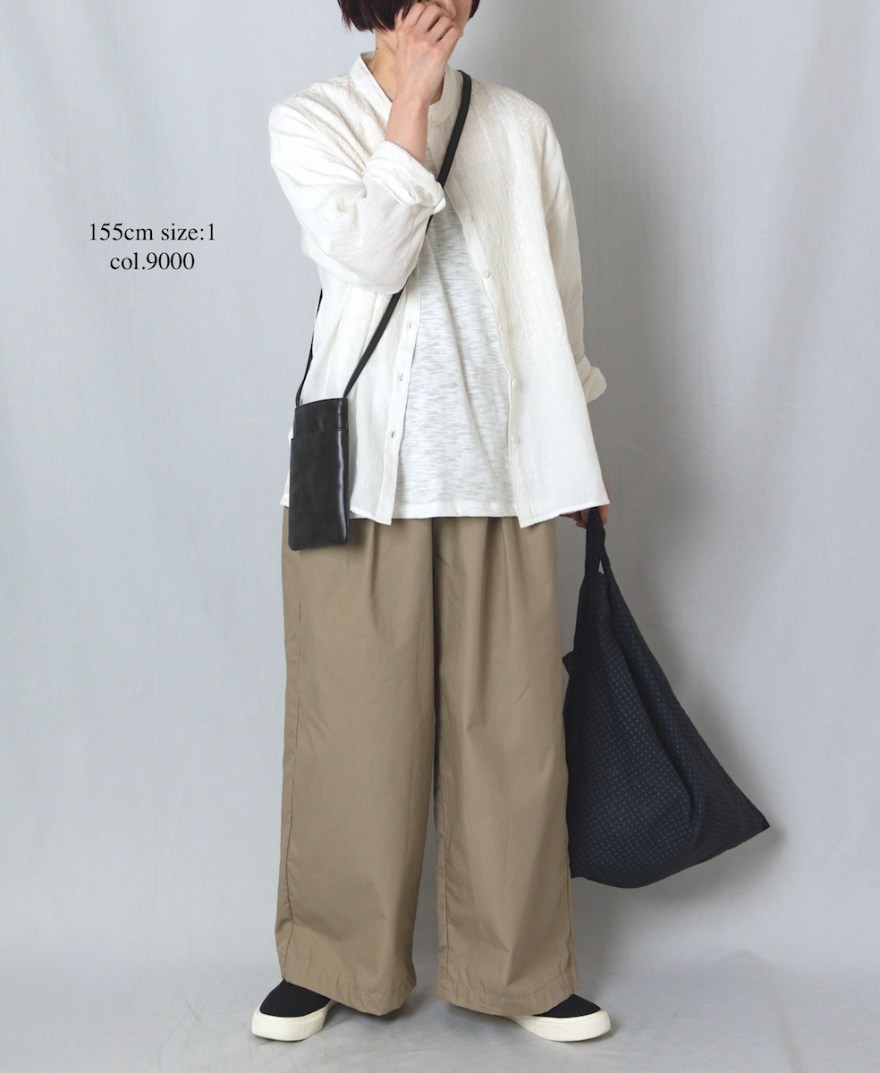 NMDS25241(シャツ) 80s POWER LOOM LINEN PLAIN BANDED COLLAR EMB SHIRT