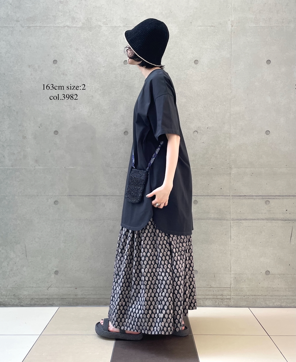 INMDS25115(スカート) COTTON SILK HAND SCREEN LEAF PRINT GATHERED SKIRT
