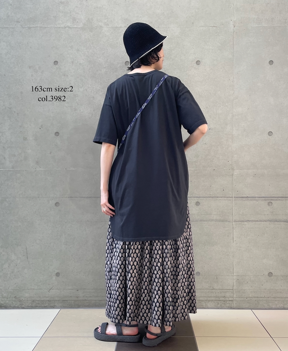 INMDS25115(スカート) COTTON SILK HAND SCREEN LEAF PRINT GATHERED SKIRT