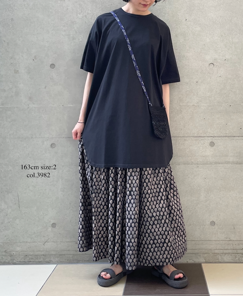 INMDS25115(スカート) COTTON SILK HAND SCREEN LEAF PRINT GATHERED SKIRT