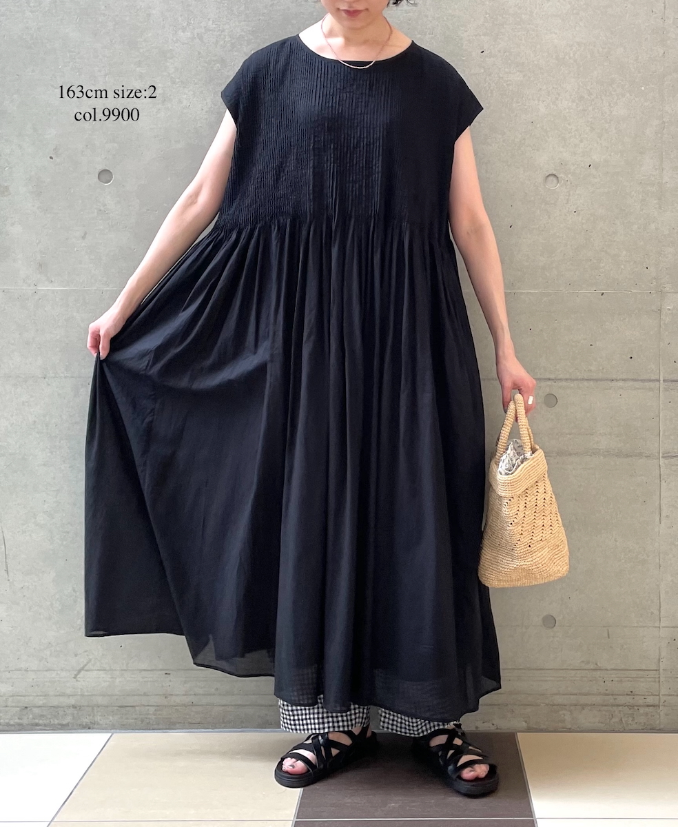 ●NMDS25312(ワンピース) 80s ORGANIC COTTON VOILE PLAIN MINI PINTUCK F/SL DRESS WITH LINING