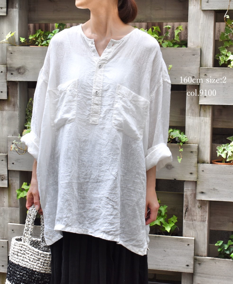 IMDSH2502HLD(シャツ) HANDWOVEN LINEN PLAIN(OVERDYE) MDS 3/4SL PULLOVER SHIRT