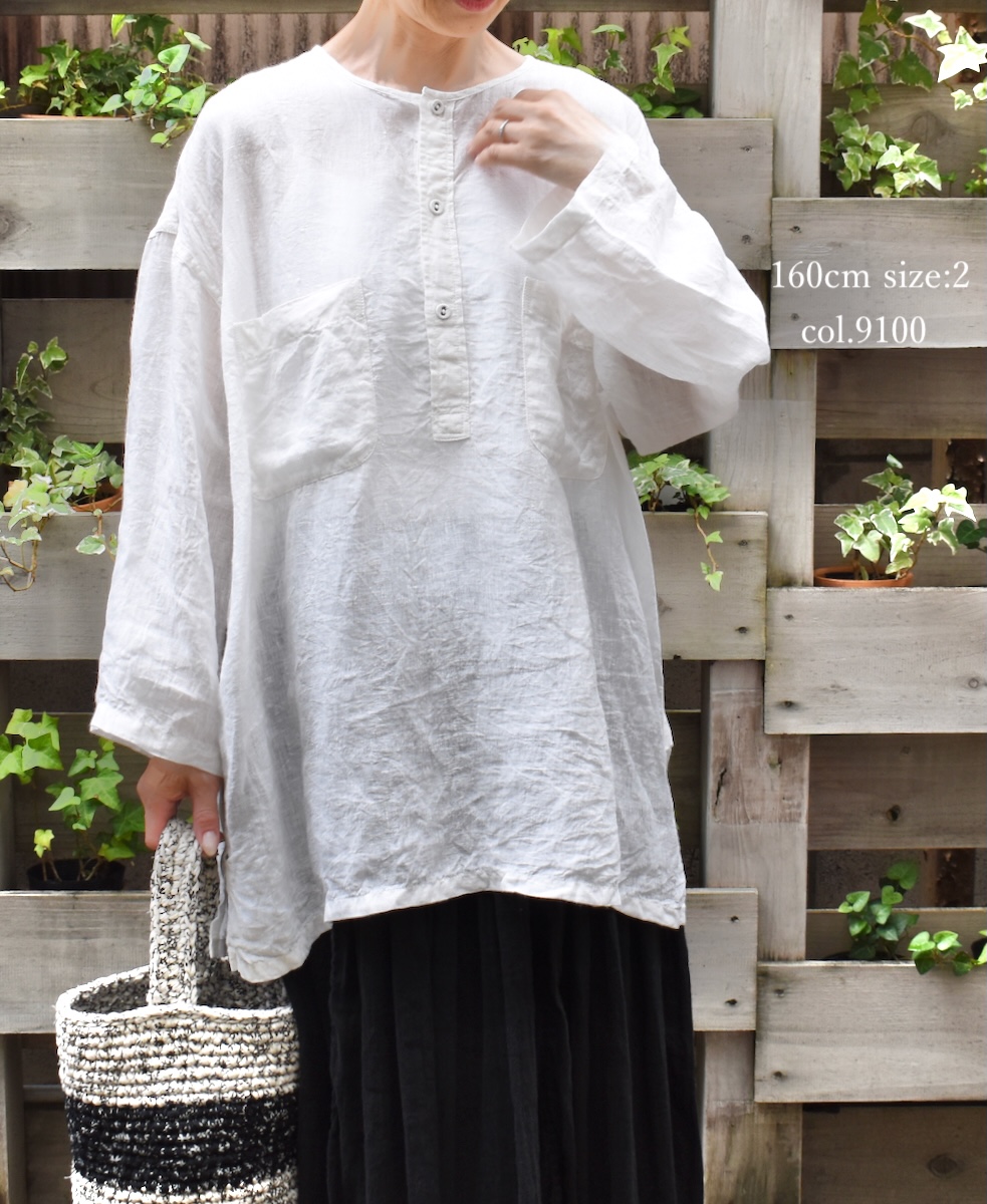 IMDSH2502HLD(シャツ) HANDWOVEN LINEN PLAIN(OVERDYE) MDS 3/4SL PULLOVER SHIRT