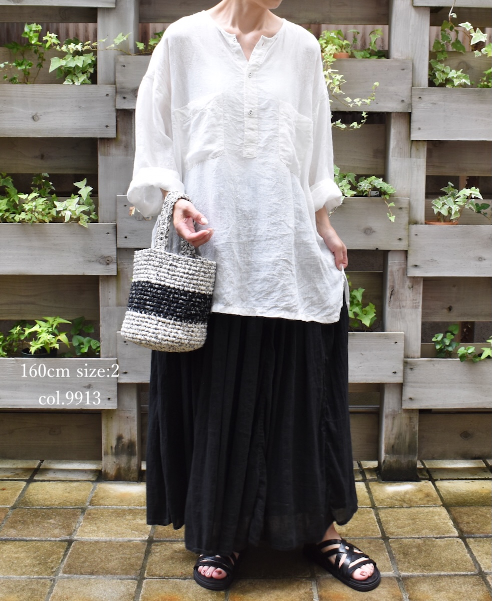 INMDS25015D(スカート) AUTO LOOM COTTON/LINEN PLAIN(OVERDYE) GATHERED SKIRT