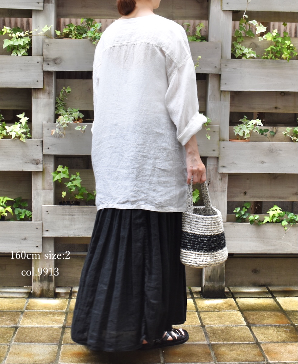 INMDS25015D(スカート) AUTO LOOM COTTON/LINEN PLAIN(OVERDYE) GATHERED SKIRT