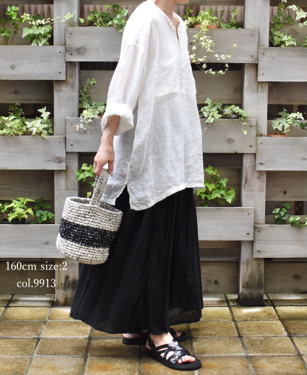 INMDS25015D(スカート) AUTO LOOM COTTON/LINEN PLAIN(OVERDYE) GATHERED SKIRT