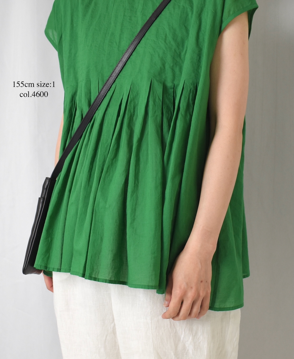 NMDS25222(シャツ) 80s ORGANIC VOILE PLAIN CREW-NECK F/SLEEVE SHIRT WITH INVERTED PLEAT