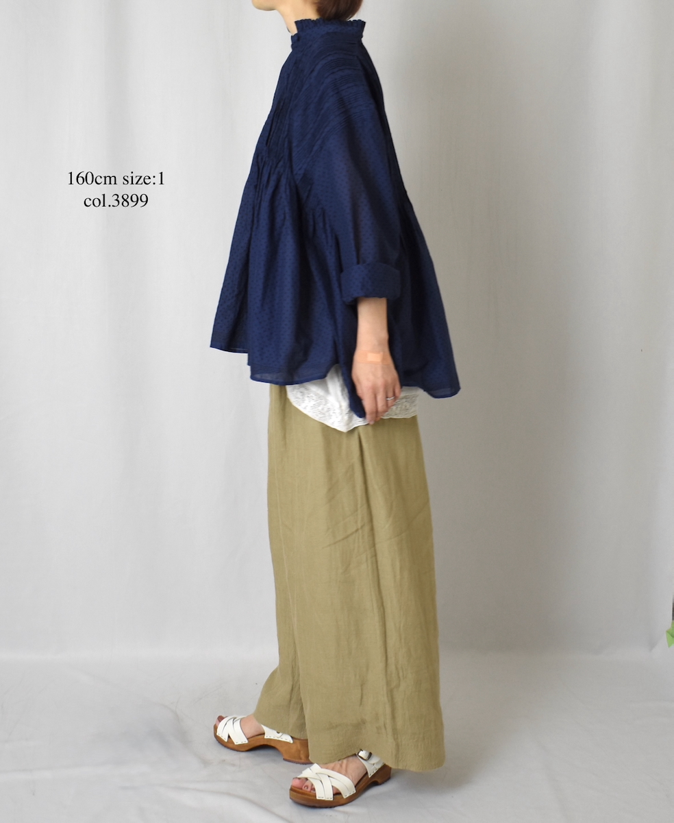 NMDS25261(シャツ) 80s VOIL DOT&TREE BLOCK PRINT FRILL COLLAR PINTUCK SHIRT WITH RANDOM PLEATS