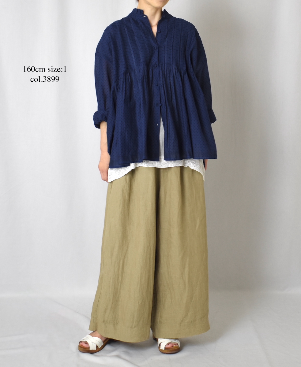 NMDS25261(シャツ) 80s VOIL DOT&TREE BLOCK PRINT FRILL COLLAR PINTUCK SHIRT WITH RANDOM PLEATS