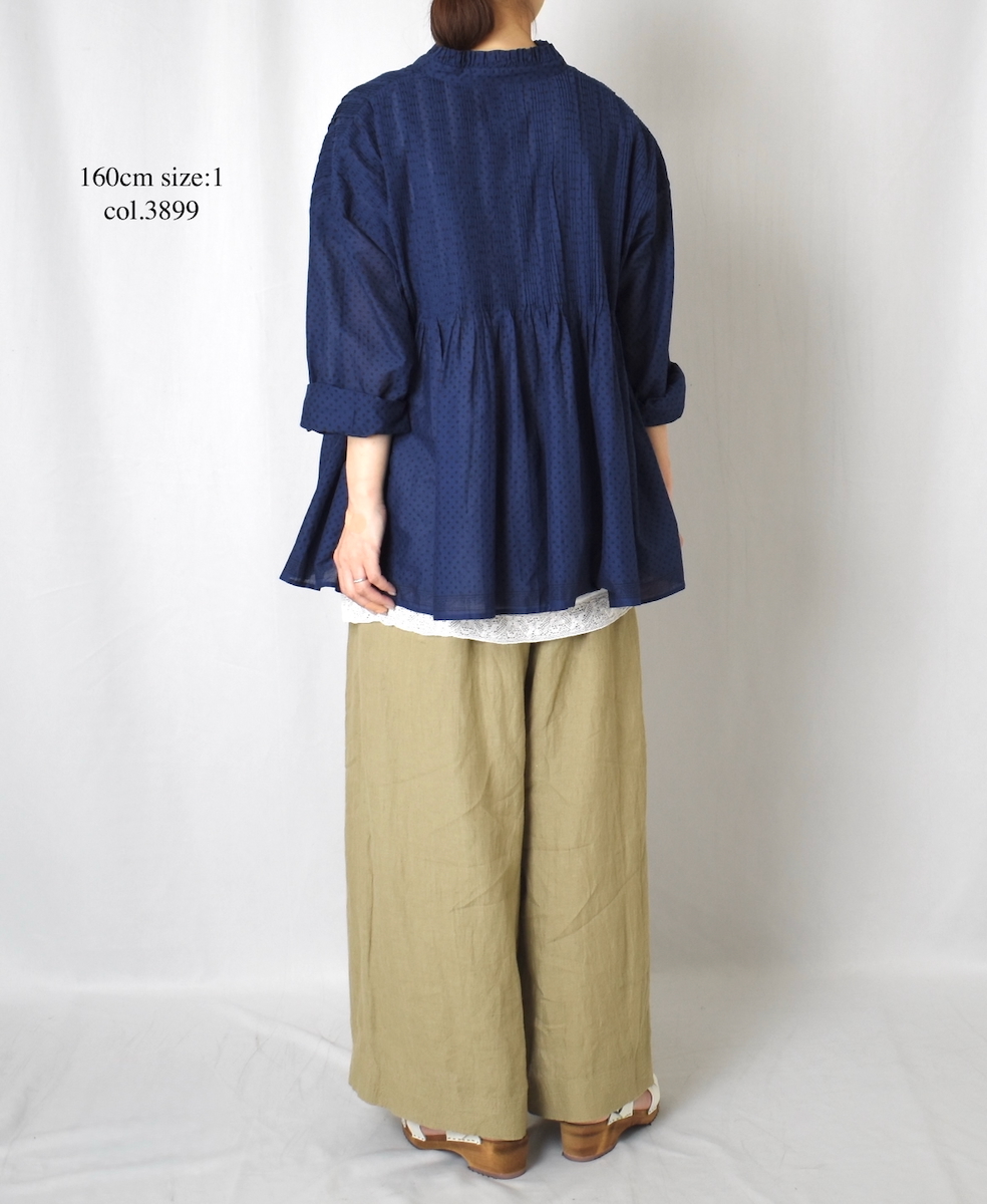 NMDS25261(シャツ) 80s VOIL DOT&TREE BLOCK PRINT FRILL COLLAR PINTUCK SHIRT WITH RANDOM PLEATS