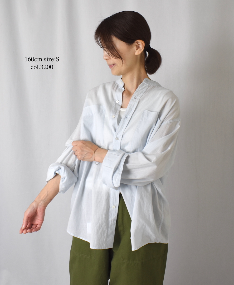 NVL2531CB(シャツ) 60s ORGANIC CAMBRIC BANDED COLLAR L/SL OVERSIZED SHIRT