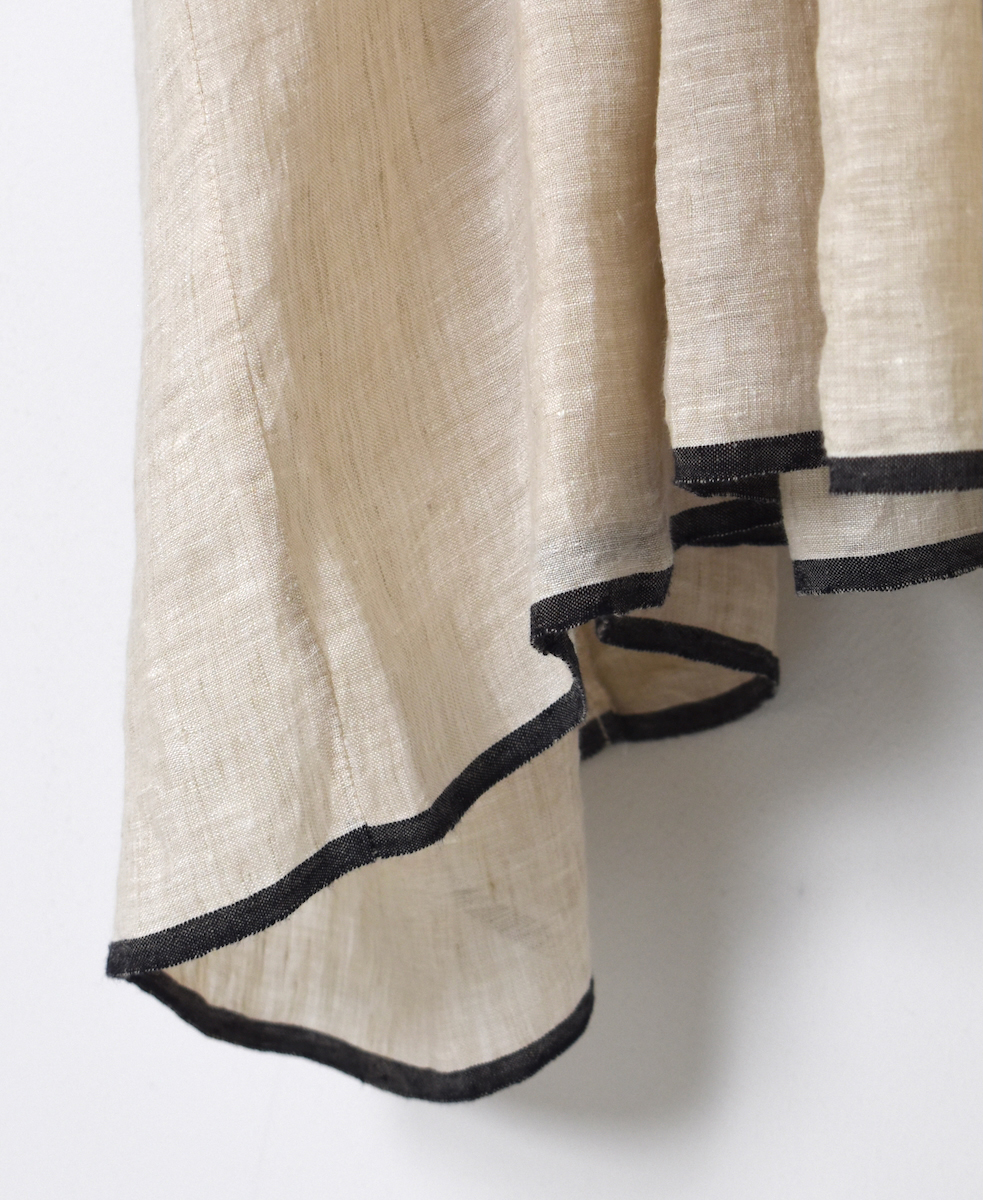 ●INMDS25132(ワンピース) HANDWOVEN LINEN PLAIN WITH SELVAGE CREW NECK HALF/SL DRESS WITH PINTUCK