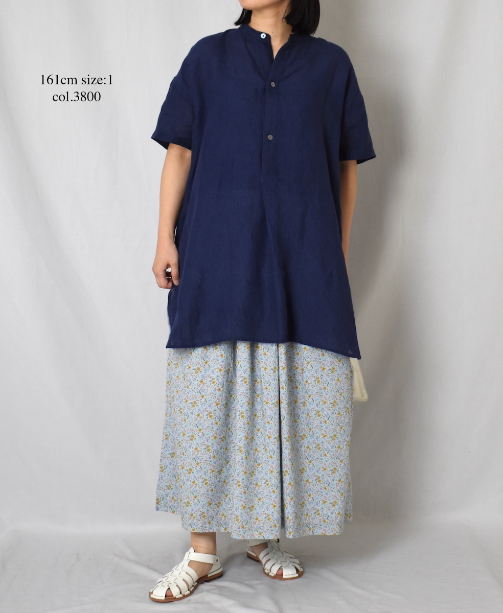 INSL25202(チュニック) 60s LINEN PLAIN BANDED COLLAR 3/4SL TUNIC