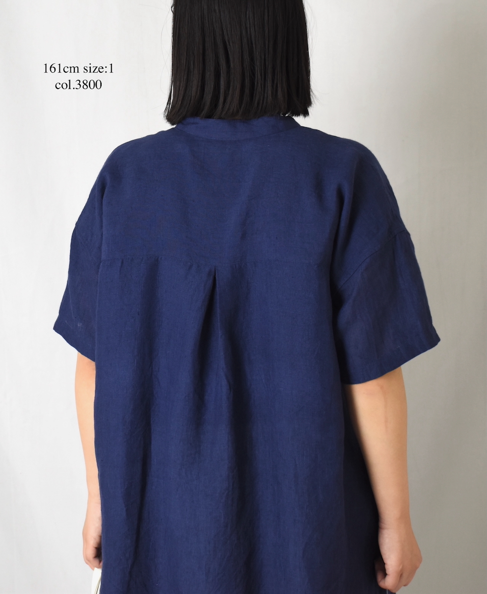 INSL25202(チュニック) 60s LINEN PLAIN BANDED COLLAR 3/4SL TUNIC