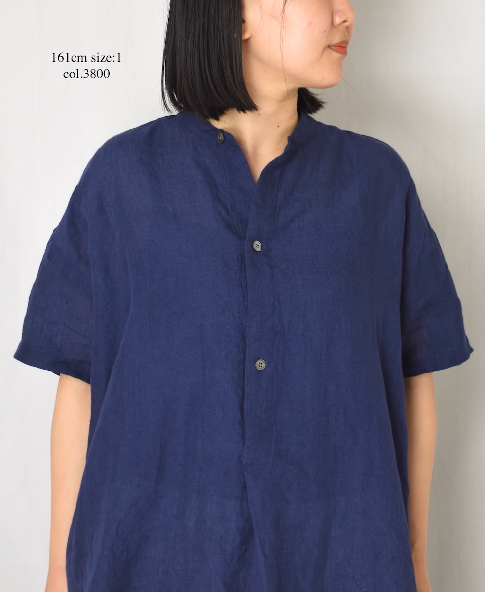 INSL25202(チュニック) 60s LINEN PLAIN BANDED COLLAR 3/4SL TUNIC