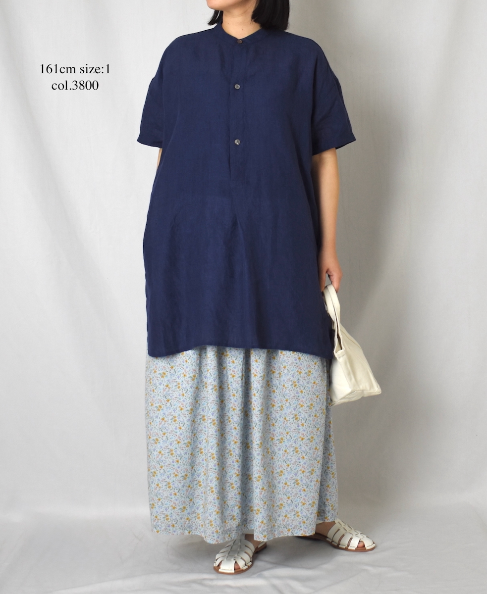 INSL25202(チュニック) 60s LINEN PLAIN BANDED COLLAR 3/4SL TUNIC