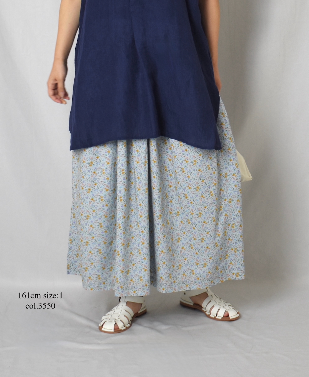 INAM2515FD(スカート) COTTON FLOWER PRINT GATHERED EASY SKIRT WITH LINING