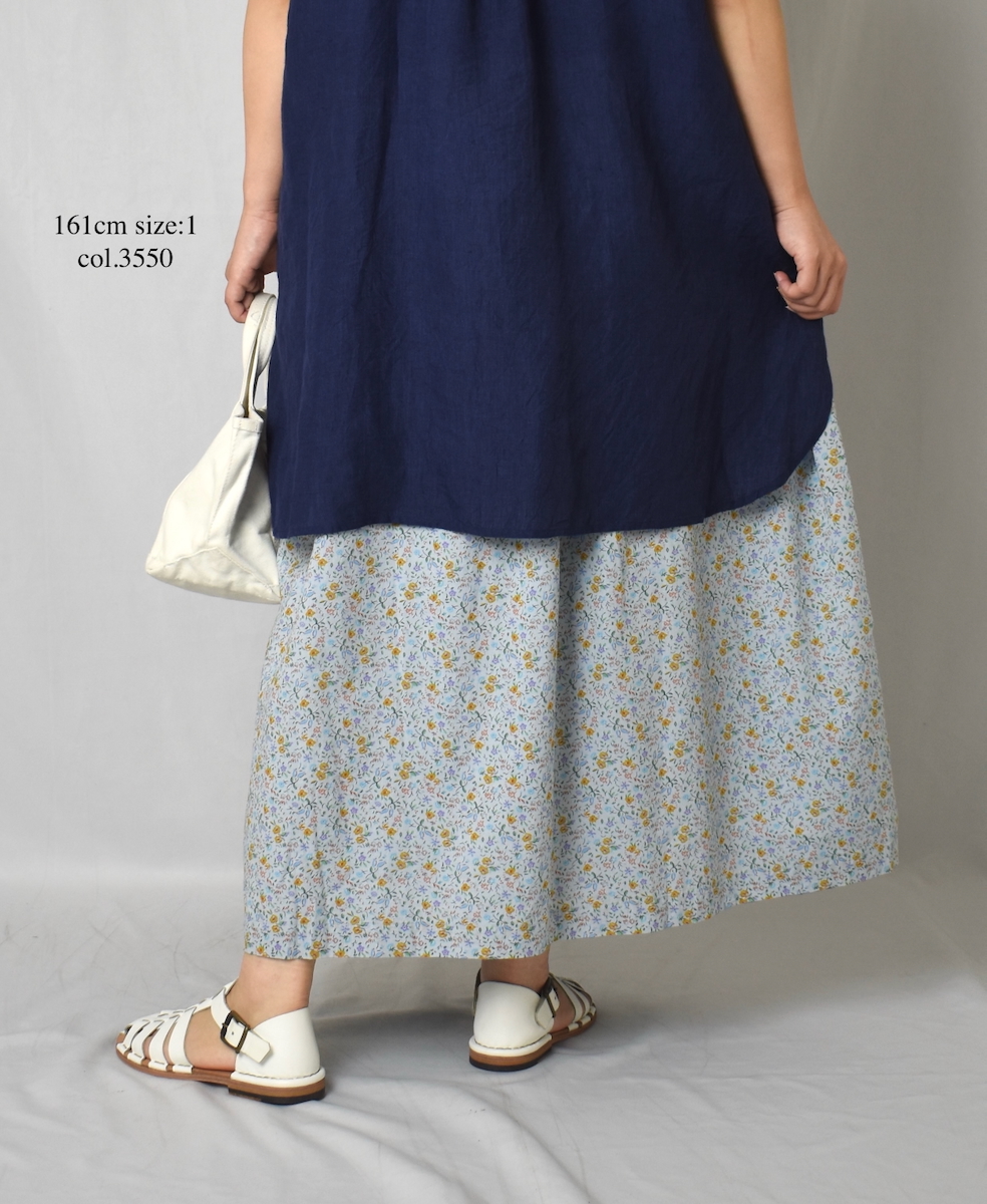 INAM2515FD(スカート) COTTON FLOWER PRINT GATHERED EASY SKIRT WITH LINING