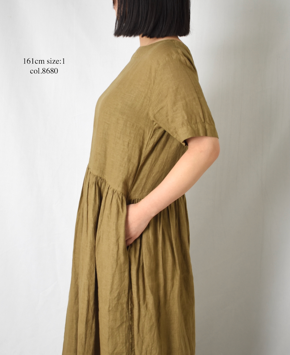 NAM1632LP (ワンピース) LINEN PLAIN (OVERDYE) BOAT NECK S/SL ONE-PIECE