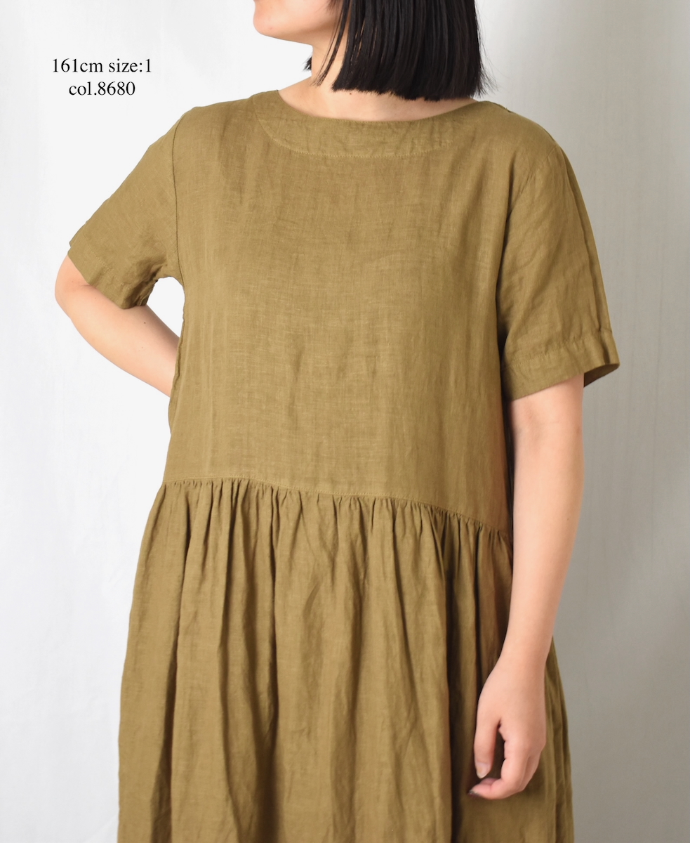 NAM1632LP (ワンピース) LINEN PLAIN (OVERDYE) BOAT NECK S/SL ONE-PIECE
