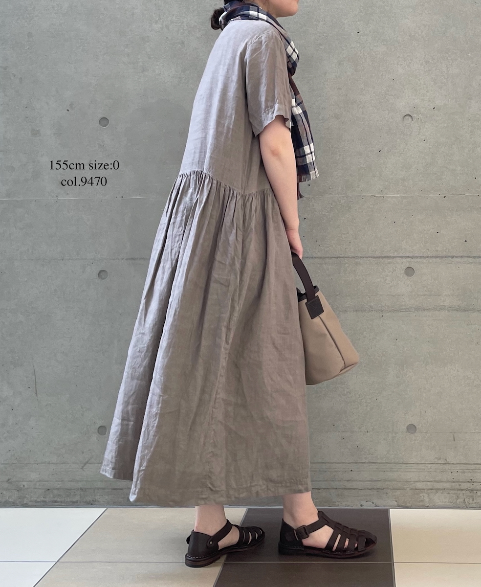 NAM1632LP (ワンピース) LINEN PLAIN (OVERDYE) BOAT NECK S/SL ONE-PIECE
