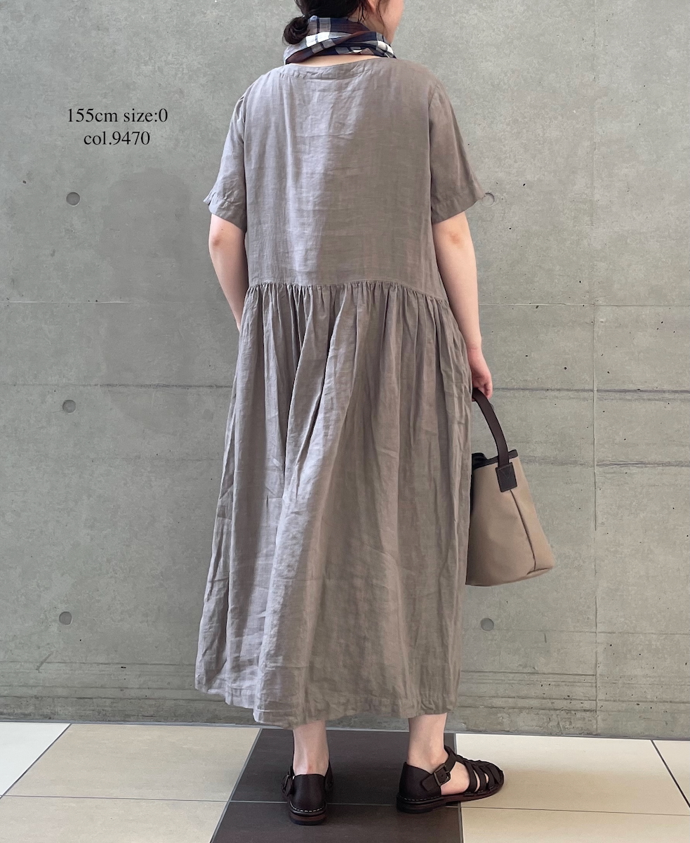 NAM1632LP (ワンピース) LINEN PLAIN (OVERDYE) BOAT NECK S/SL ONE-PIECE
