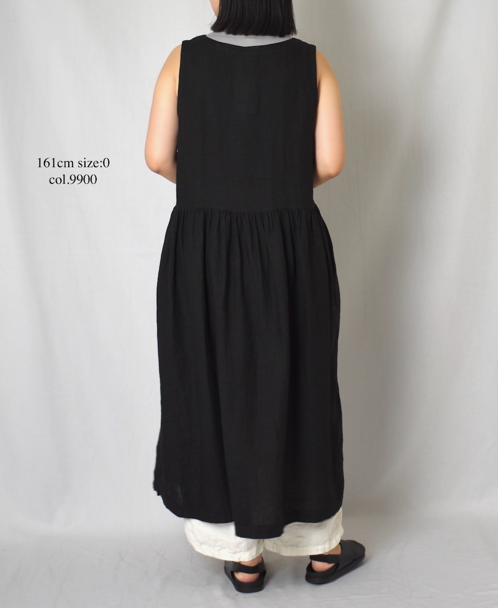 NAM1633LP (ワンピース) LINEN PLAIN (OVERDYE) BOAT NECK NO/SL ONE-PIECE