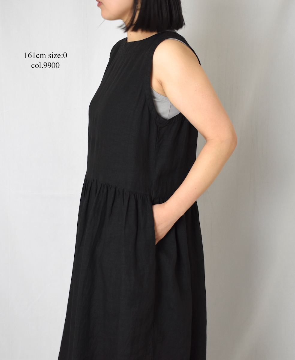 NAM1633LP (ワンピース) LINEN PLAIN (OVERDYE) BOAT NECK NO/SL ONE-PIECE