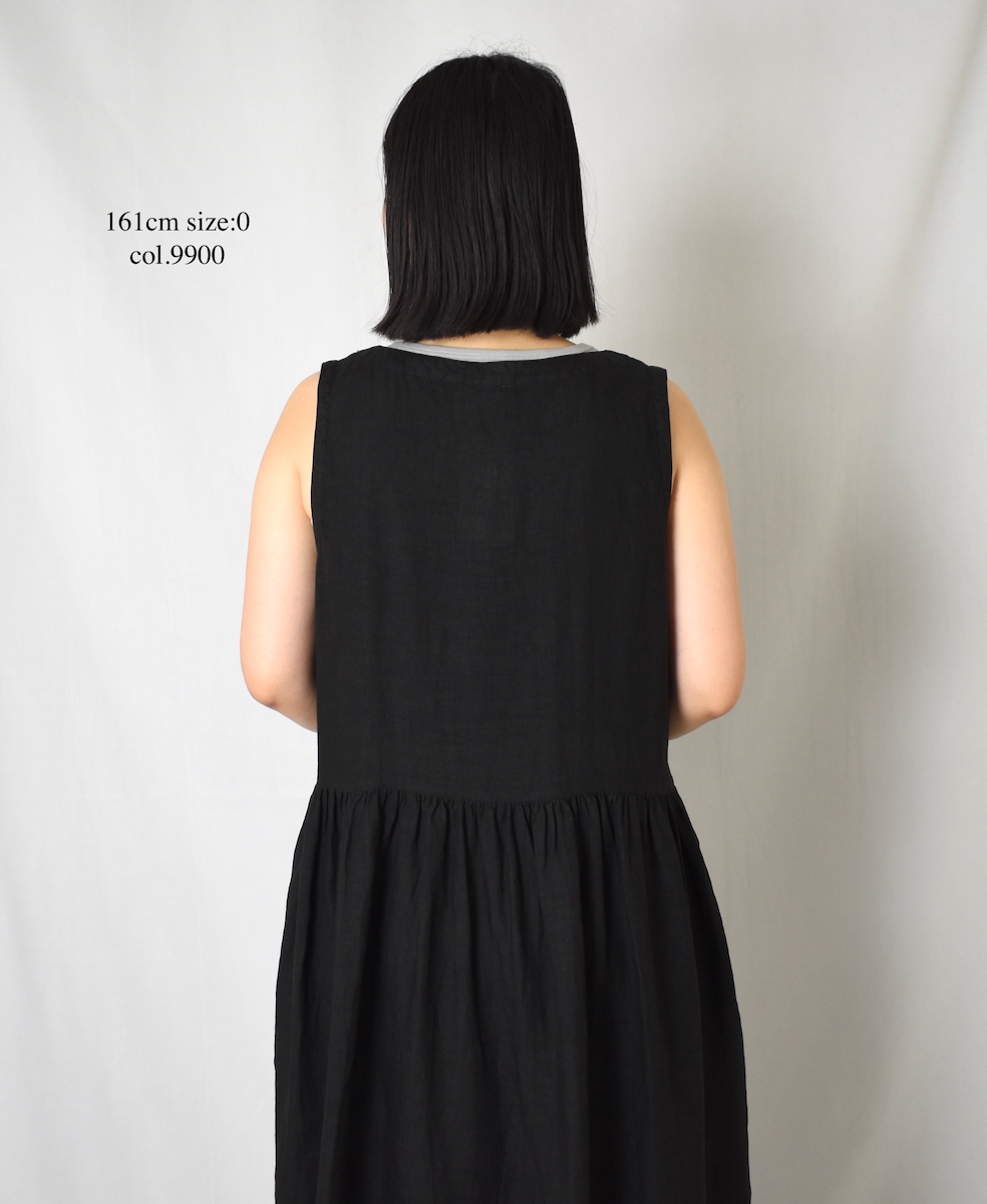 NAM1633LP (ワンピース) LINEN PLAIN (OVERDYE) BOAT NECK NO/SL ONE-PIECE