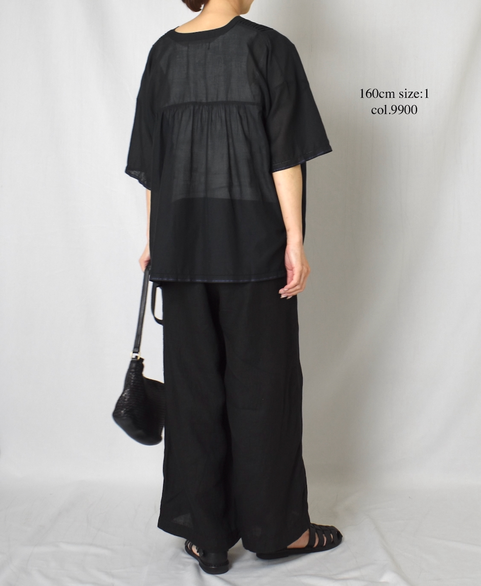 NSL25022(シャツ) SUPER FINE VOILE WITH SELVEGE V-NECK PINTUCK SHORT/SL SHIRT