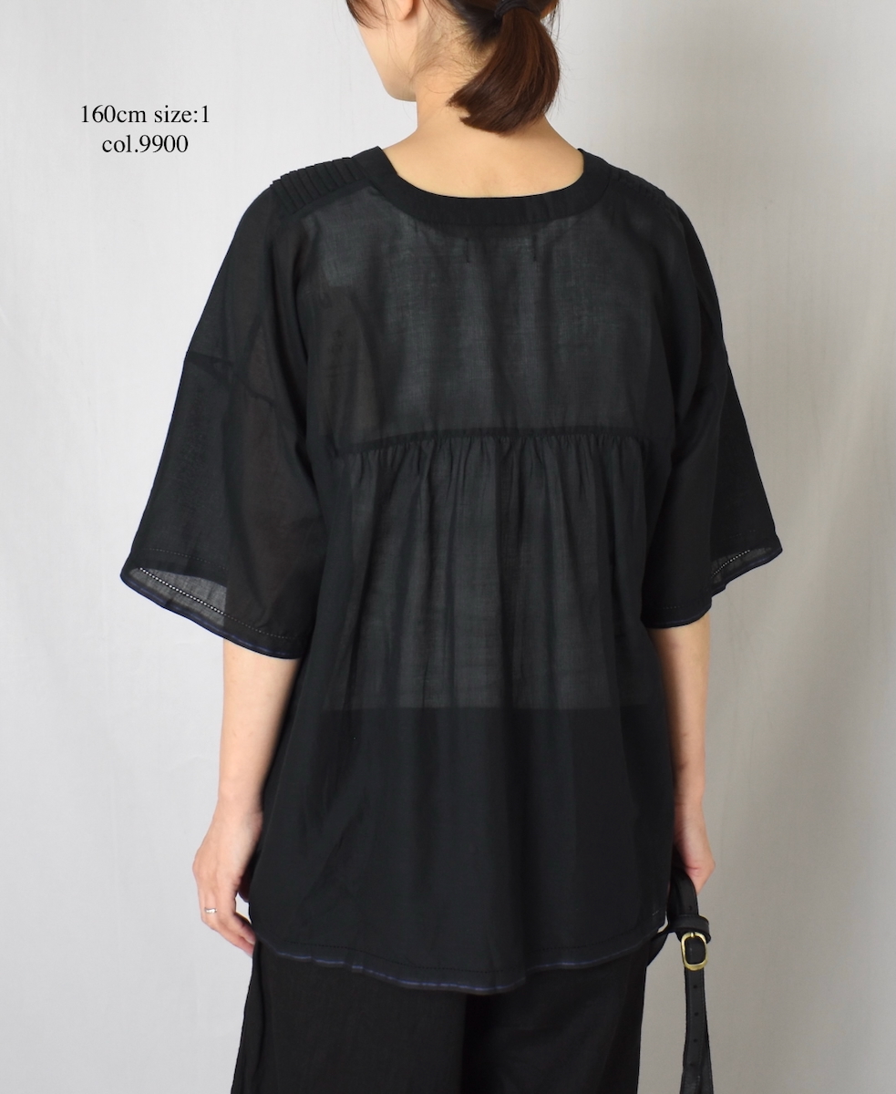 NSL25022(シャツ) SUPER FINE VOILE WITH SELVEGE V-NECK PINTUCK SHORT/SL SHIRT