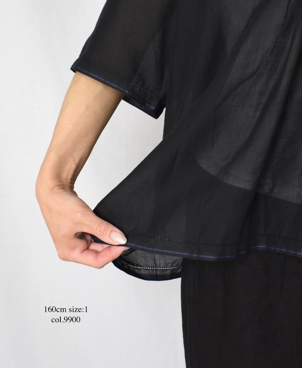 SOIL SUPER FINE VOILE WITH SELVEGE ブラウス SOIL ~SUPER FINE VOILE WITH POLY SELVAGE GATHERED SHIRT