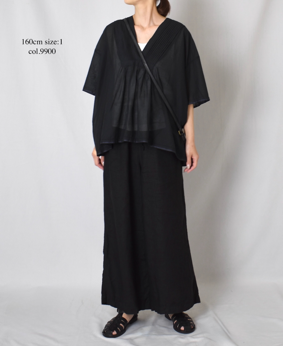 NSL25022(シャツ) SUPER FINE VOILE WITH SELVEGE V-NECK PINTUCK SHORT/SL SHIRT