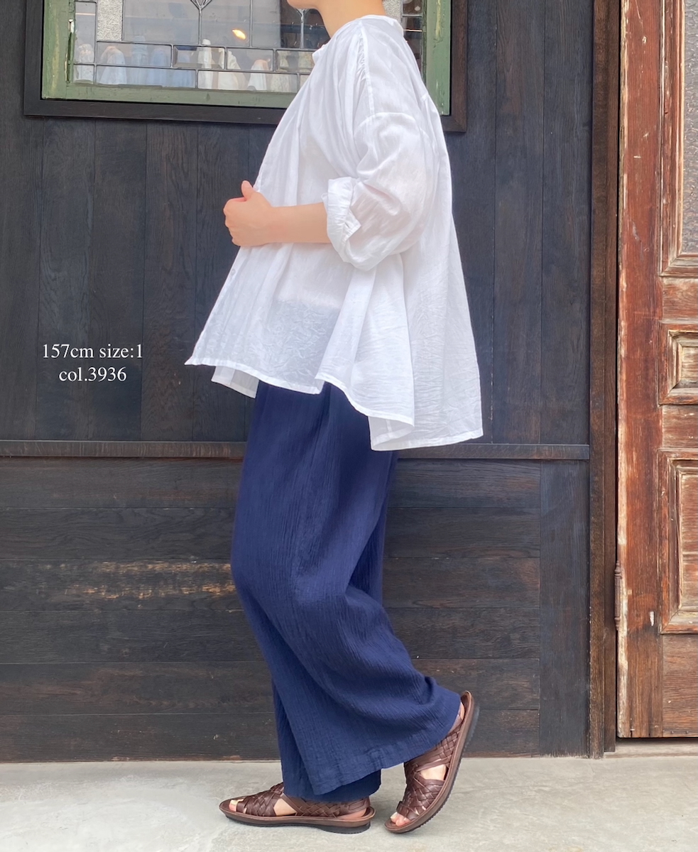 INAM2505GSD(パンツ) SINGLE GAUZE STRIPE OVERDYE GATHERED EASY PANTS WITH LINING