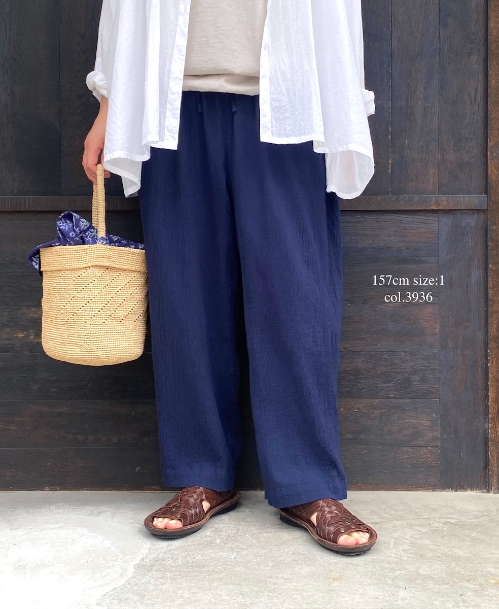 INAM2505GSD(パンツ) SINGLE GAUZE STRIPE OVERDYE GATHERED EASY PANTS WITH LINING