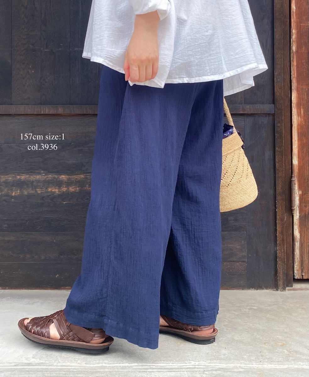 INAM2505GSD(パンツ) SINGLE GAUZE STRIPE OVERDYE GATHERED EASY PANTS WITH LINING