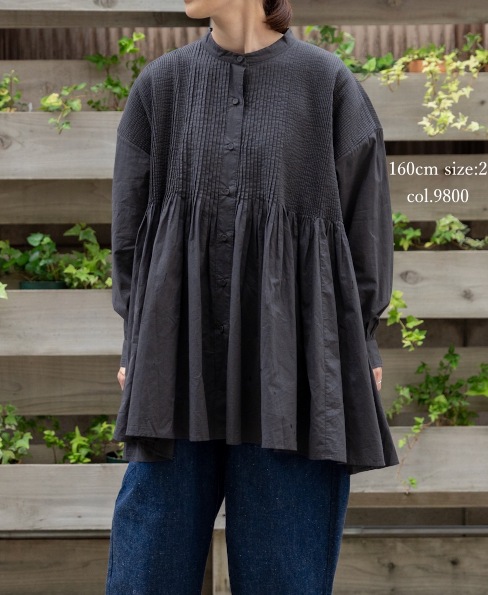 ●NMDS25521(シャツ) 60s ORGANIC CAMBRIC PLAIN BANDED COLLAR SHIRT WITH MINI PINTUCK