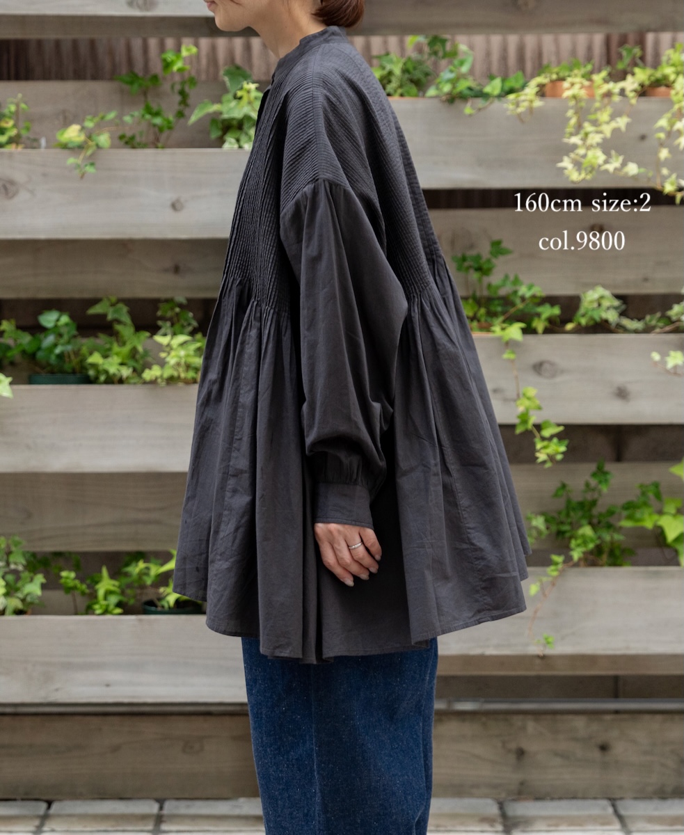 ●NMDS25521(シャツ) 60s ORGANIC CAMBRIC PLAIN BANDED COLLAR SHIRT WITH MINI PINTUCK