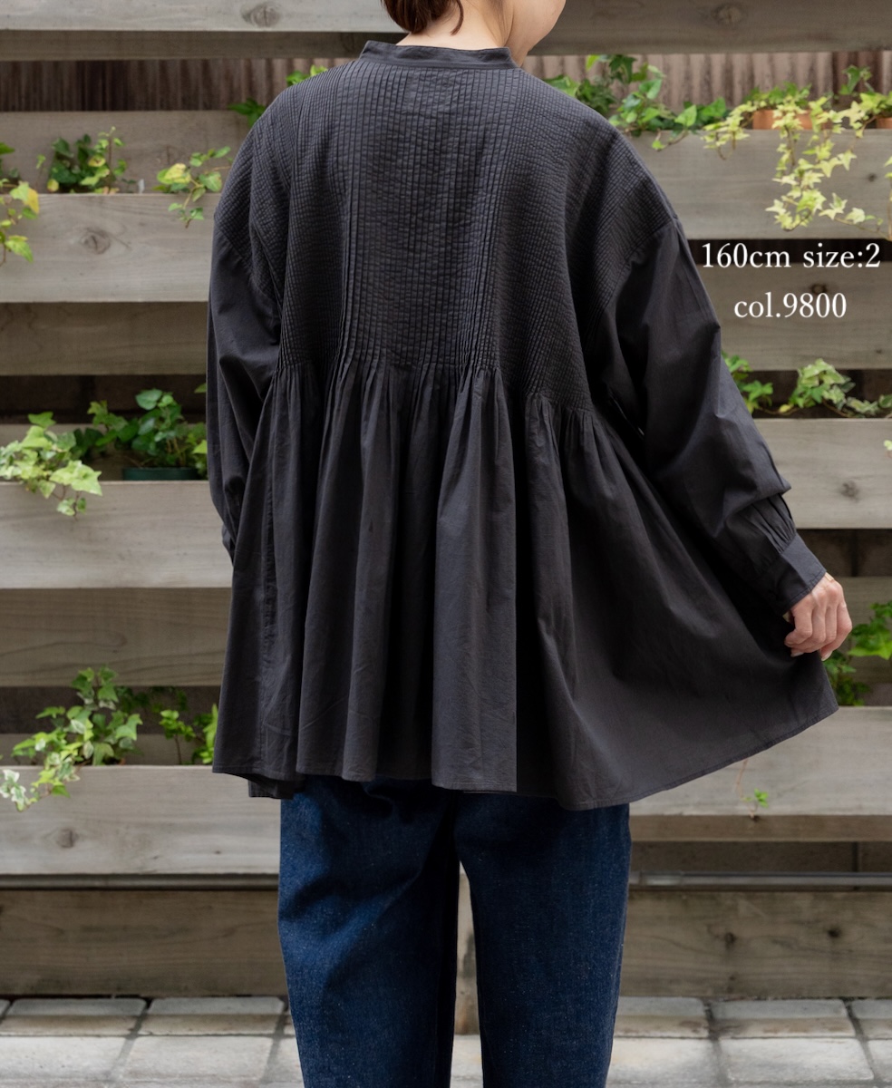 ●NMDS25521(シャツ) 60s ORGANIC CAMBRIC PLAIN BANDED COLLAR SHIRT WITH MINI PINTUCK