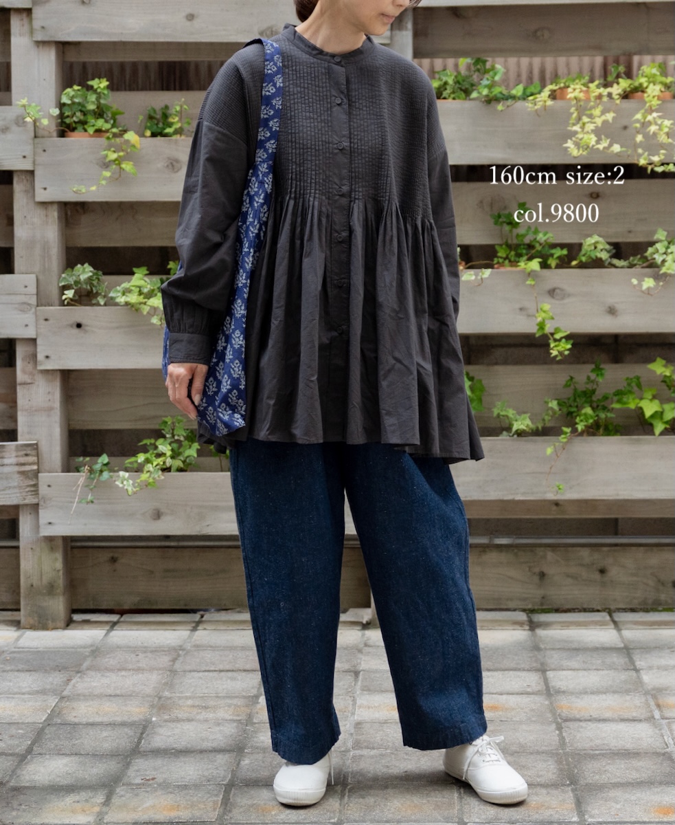●NMDS25521(シャツ) 60s ORGANIC CAMBRIC PLAIN BANDED COLLAR SHIRT WITH MINI PINTUCK