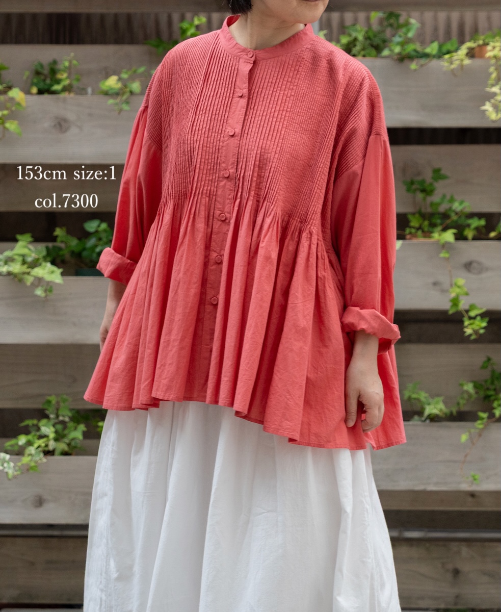 ●NMDS25521(シャツ) 60s ORGANIC CAMBRIC PLAIN BANDED COLLAR SHIRT WITH MINI PINTUCK