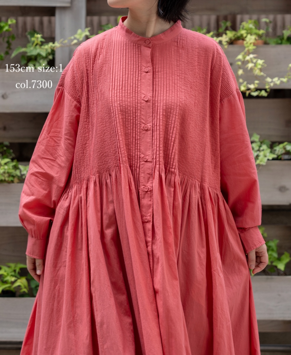 ●NMDS25523(ワンピース) 60s ORGANIC CAMBRIC PLAIN BANDED COLLAR DRESS WITH MINI PINTUCK