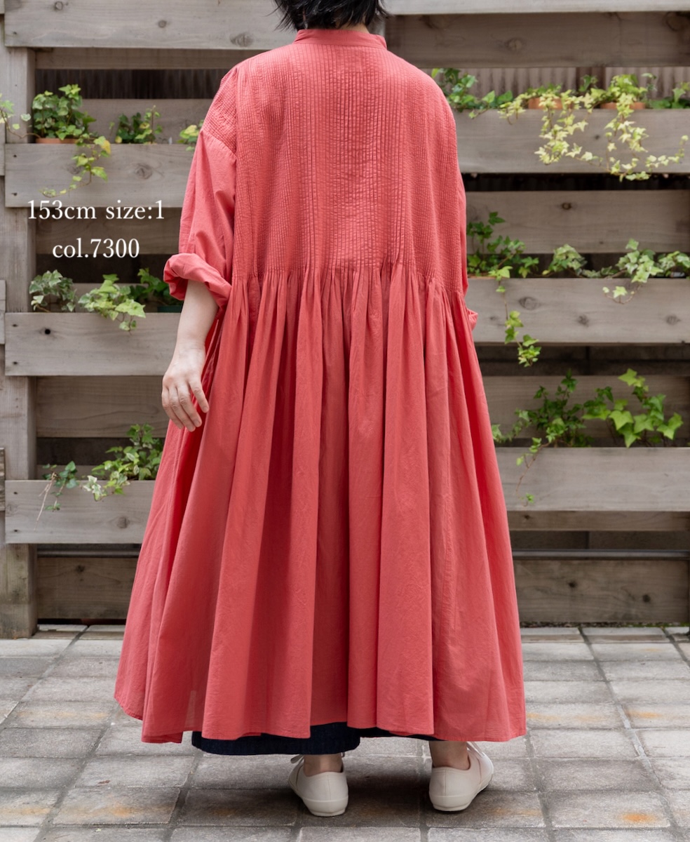 ●NMDS25523(ワンピース) 60s ORGANIC CAMBRIC PLAIN BANDED COLLAR DRESS WITH MINI PINTUCK