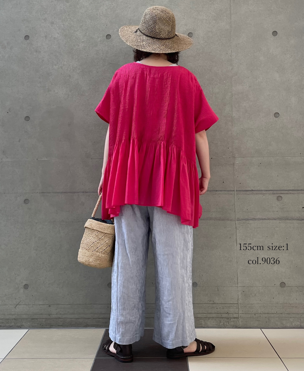 INAM2505GSD(パンツ) SINGLE GAUZE STRIPE OVERDYE GATHERED EASY PANTS WITH LINING