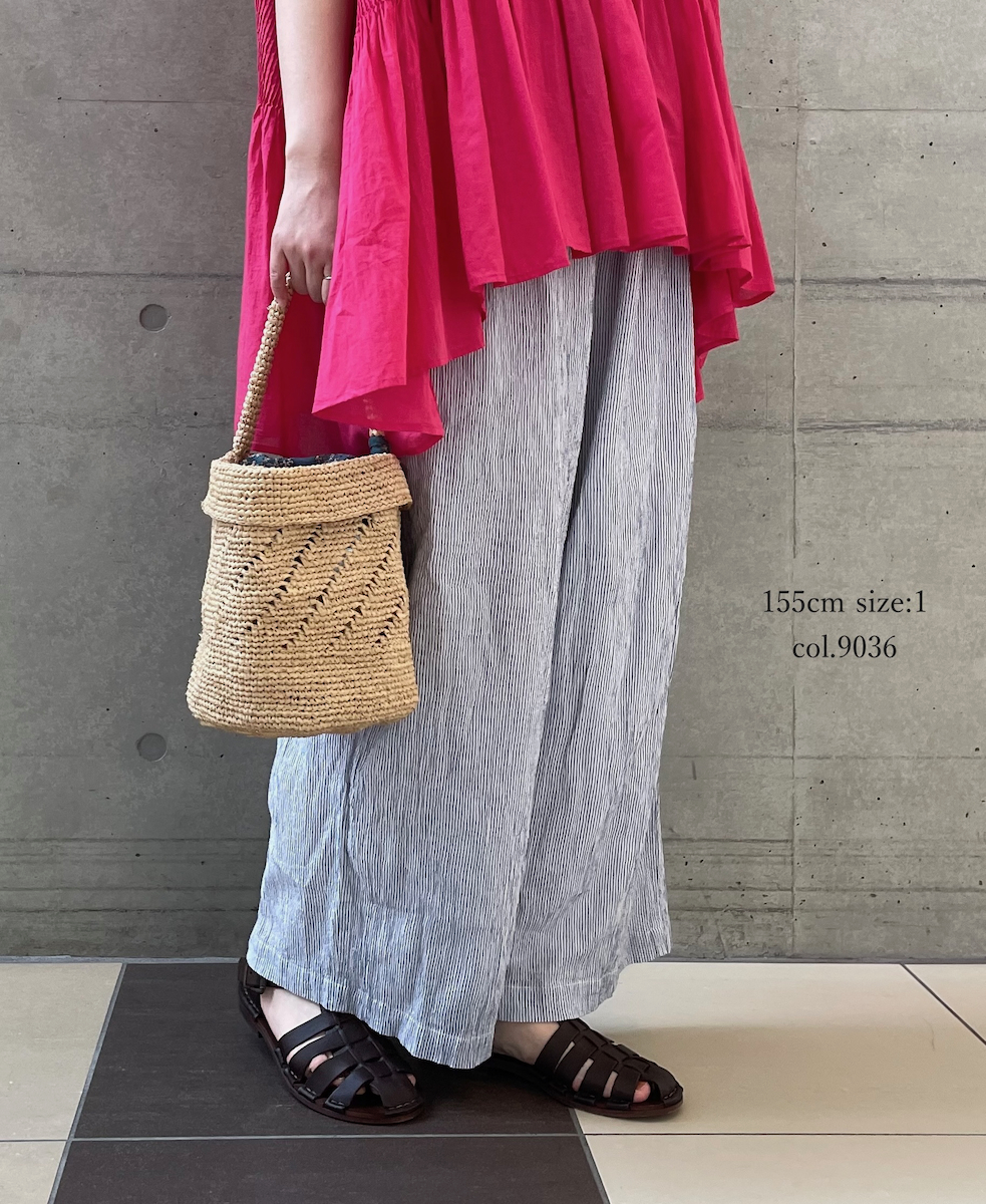 INAM2505GSD(パンツ) SINGLE GAUZE STRIPE OVERDYE GATHERED EASY PANTS WITH LINING