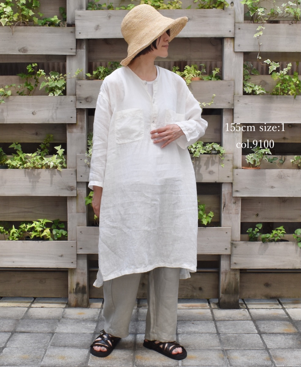 IMDSH2503HLD(シャツ) HANDWOVEN LINEN PLAIN(OVERDYE) MDS 3/4SL LONG PULLOVER SHIRT